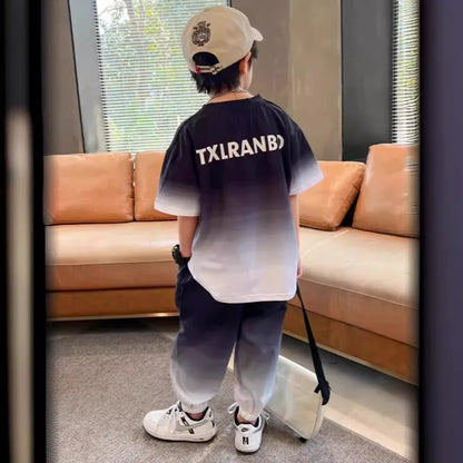 Summer teenager Boys Sports Suit Letter T Shirt + hip hop shorts Pants Kids Clothes Tracksuit 4 5 6 7 8 9 10 11 12 Years