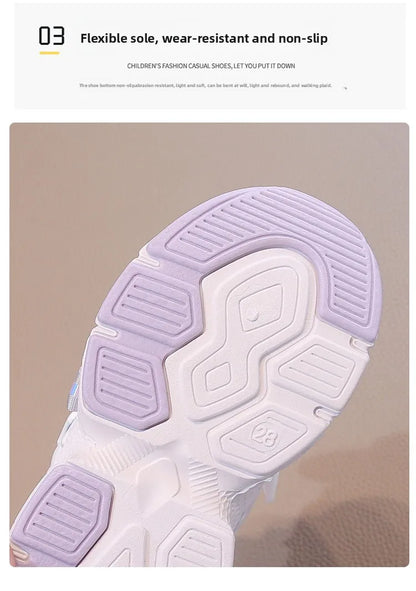 Girls Leather Hook-and-Loop Shoes - Non-Slip Thick Sole Chunky Sneakers Soft Bottom Fashion Casual Shoes for Kids