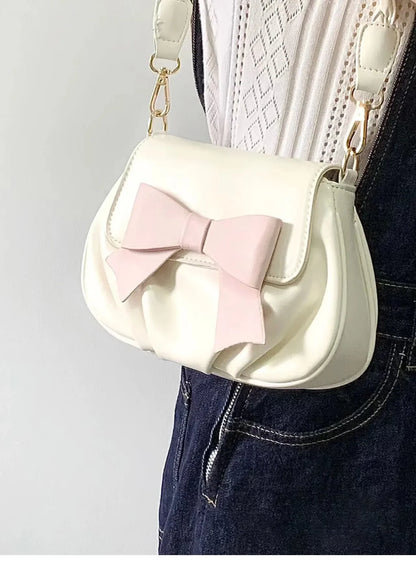 Beautiful Women Bag Bow Small Round Bag Pleated Cloud Bag Soft Versatile Shoulder Messenger Bags