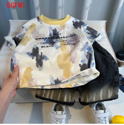 Hot Sale Fashion Baby Boy Suit Summer Clothes Short Sleeve T-shirt Short Jeans 2 Piece Set Kids Outfit Children's Costume