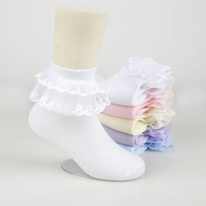 Pairs Cotton Lace Ruffle Princess Mesh Breathable Socks Children Ankle Short Sock White Pink Blue Baby Girls Kids Toddler