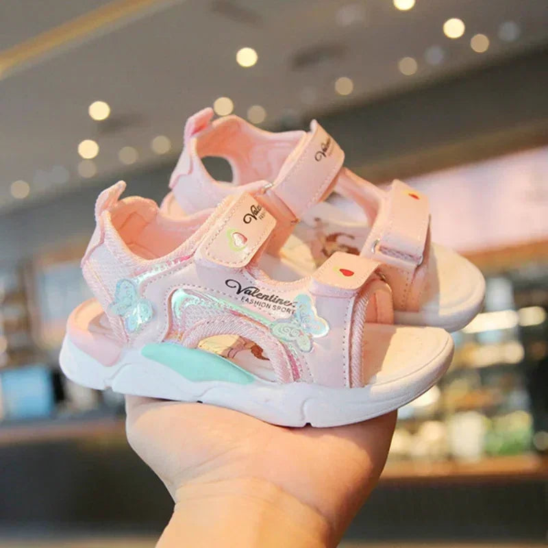 Sandalias Princess Sandals Summer New Cartoon Girl Shoe Soft Sole Baby Sandals Fashion Beach Shoe Flat Sandals Kid Shoe
