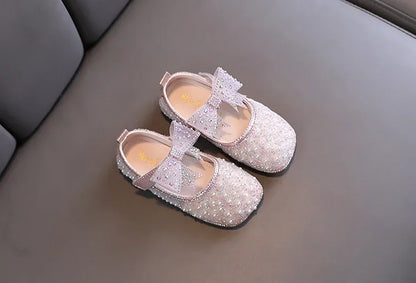 Fashion Children's Bow Rhinestone Sequin Kids Shoes Baby Party Student Flat Performance Shoes
