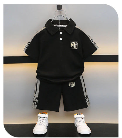 Boys Summer Polo Shirt Set New Baby Short-sleeved Two-piece Set Boys Children's Foreign Children's Clothing