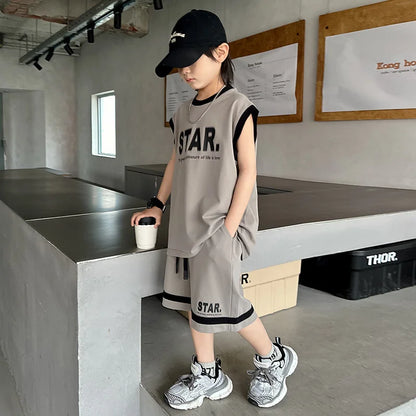 New Children's Sets Teenager Basketball Sportswear Top+Shorts 2Pcs Big Kids Clothing Outfits