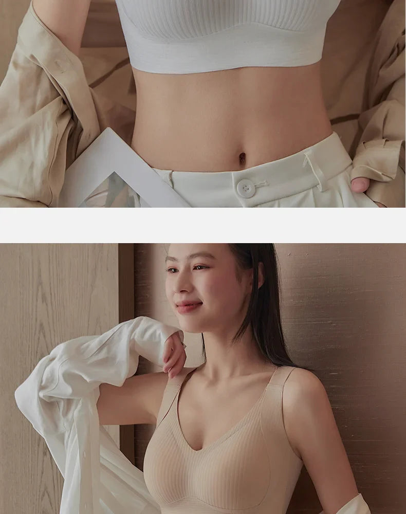 Women's Seamless Underwear Thin with Removable Pads Comfortable Wireless Adjustable Bra Tops Pull-up Anti-sagging Bra
