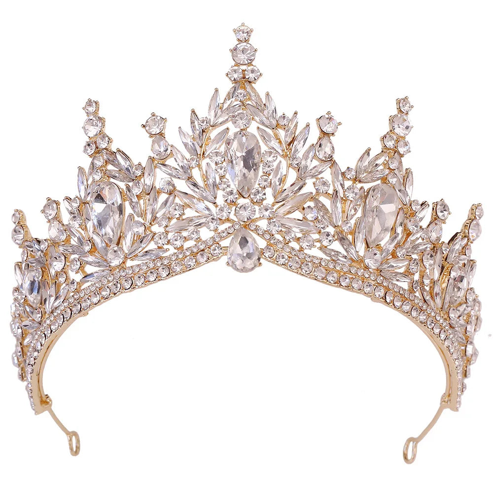 Luxury Big Water Drop Crystal Opal Tiara For Women Girls Wedding Bridal Birthday Party Crown Hair Dress Accessory
