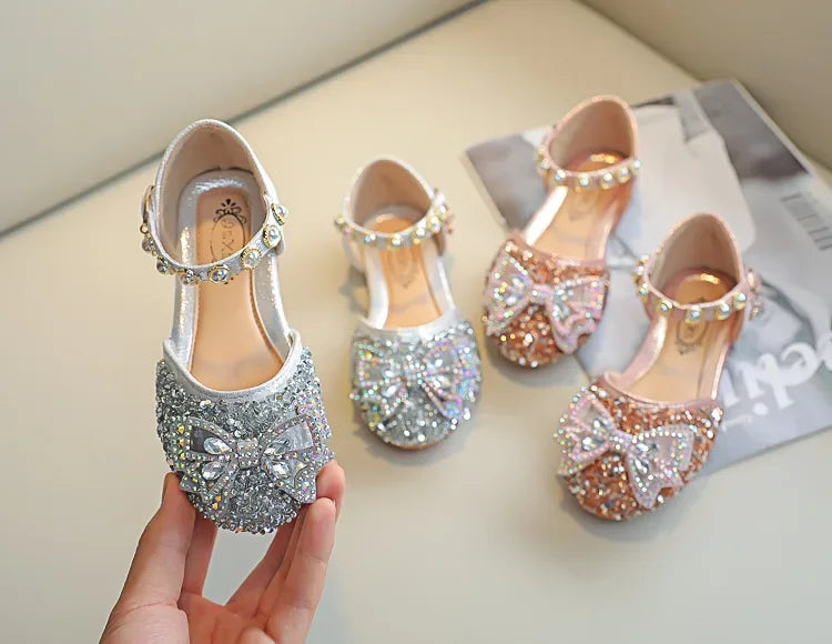 New Children Princess Shoes for Girls Bowtie Glitter Children Baby Dance Shoes Bling Bling Party Casual Toddler Girl Sandals