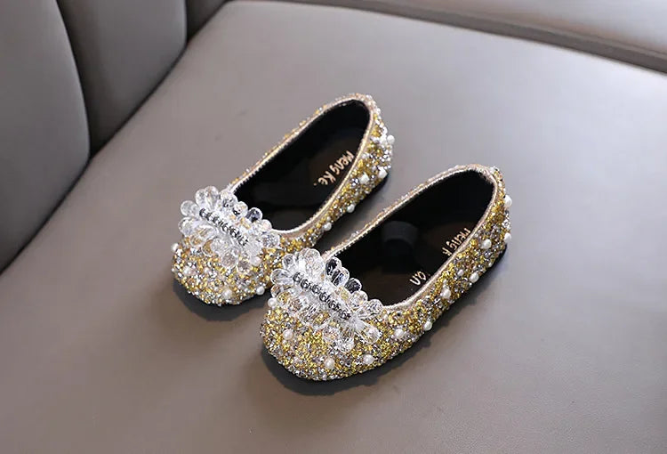 Kids Girl Shoes New Girls Princess Shoes Fashion Children Sequins Bling Bow Shoe Kid Rhinestone Non-slip Flat Shoe