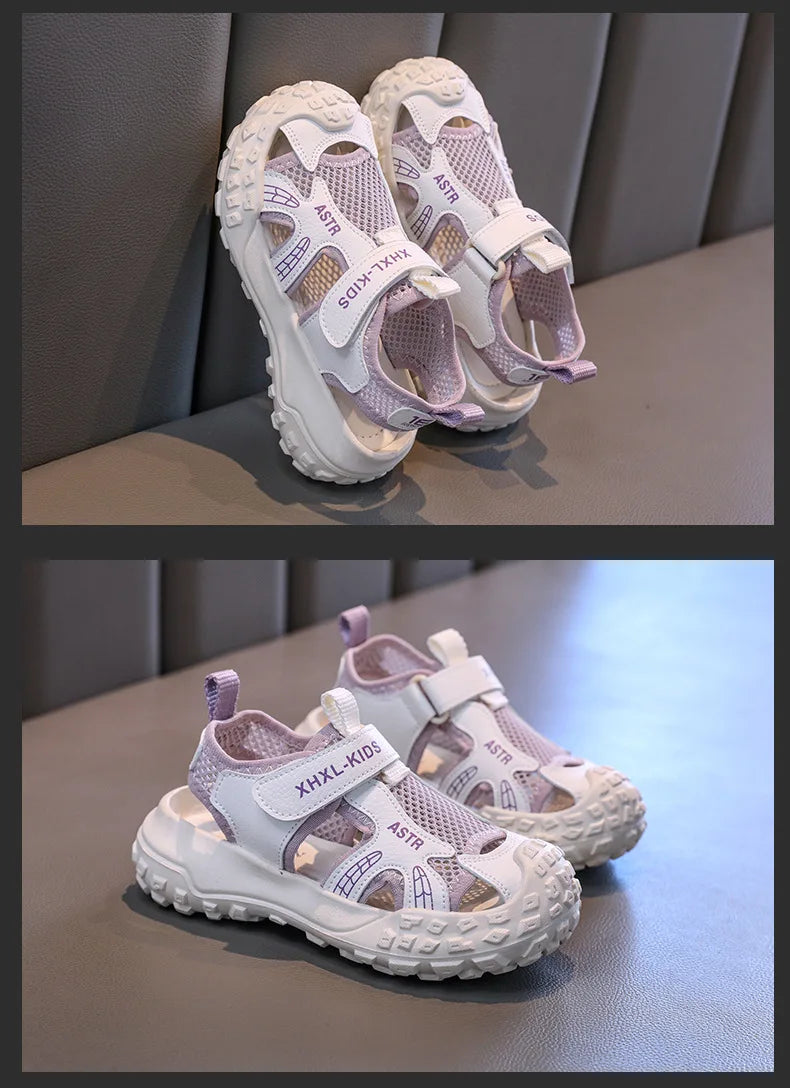 Boys and Girl's Casual Sandals Anti Kick Closed-toe Kid's Beach Shoes Summer Mesh Breathable Children's Sports Sandals
