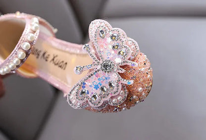 Kids Sandals for Girls Rhinestone Butterfly Elegant Versatile Children's Summer Sandals Soft Bottom Princess Fashion Flat Shoes