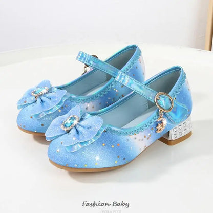 Princess Shoes Children Shoes Round-Toe Soft-Sole Big Girls High Heel Princess Crystal Party Shoes Single Shoes