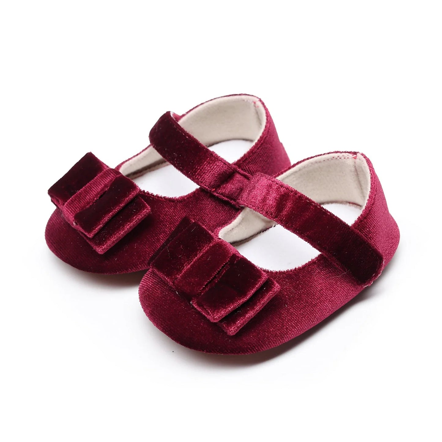 Newborn Baby Girls Mary Jane Flats Cute Bow First Walkers Velvet Non-Slip Mesh Crib Shoes Princess Dress Shoes Soft Sole Flat