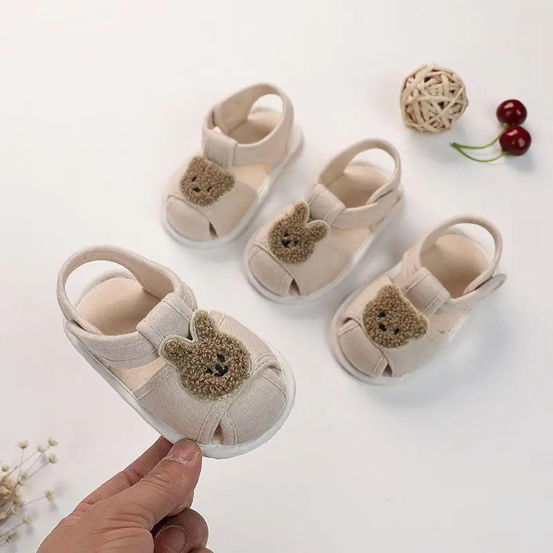 Summer Baby Walking Shoes Baby Shoes Male Sandals Female Cute Cartoon Breathable Shoes Soft Sole Non slip Shoes Headband