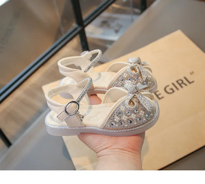 New Bow Princess Shoes Fashion Sequin Girls Shoes Allmatch Kid Shoes