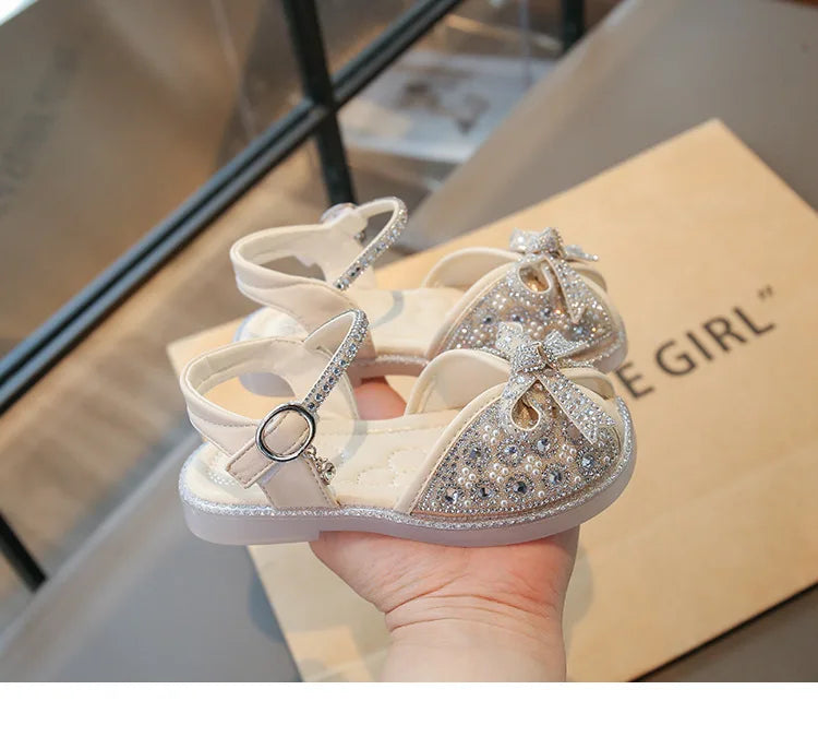 New Bow Princess Shoes Fashion Sequin Girls Shoes Allmatch Kid Shoes