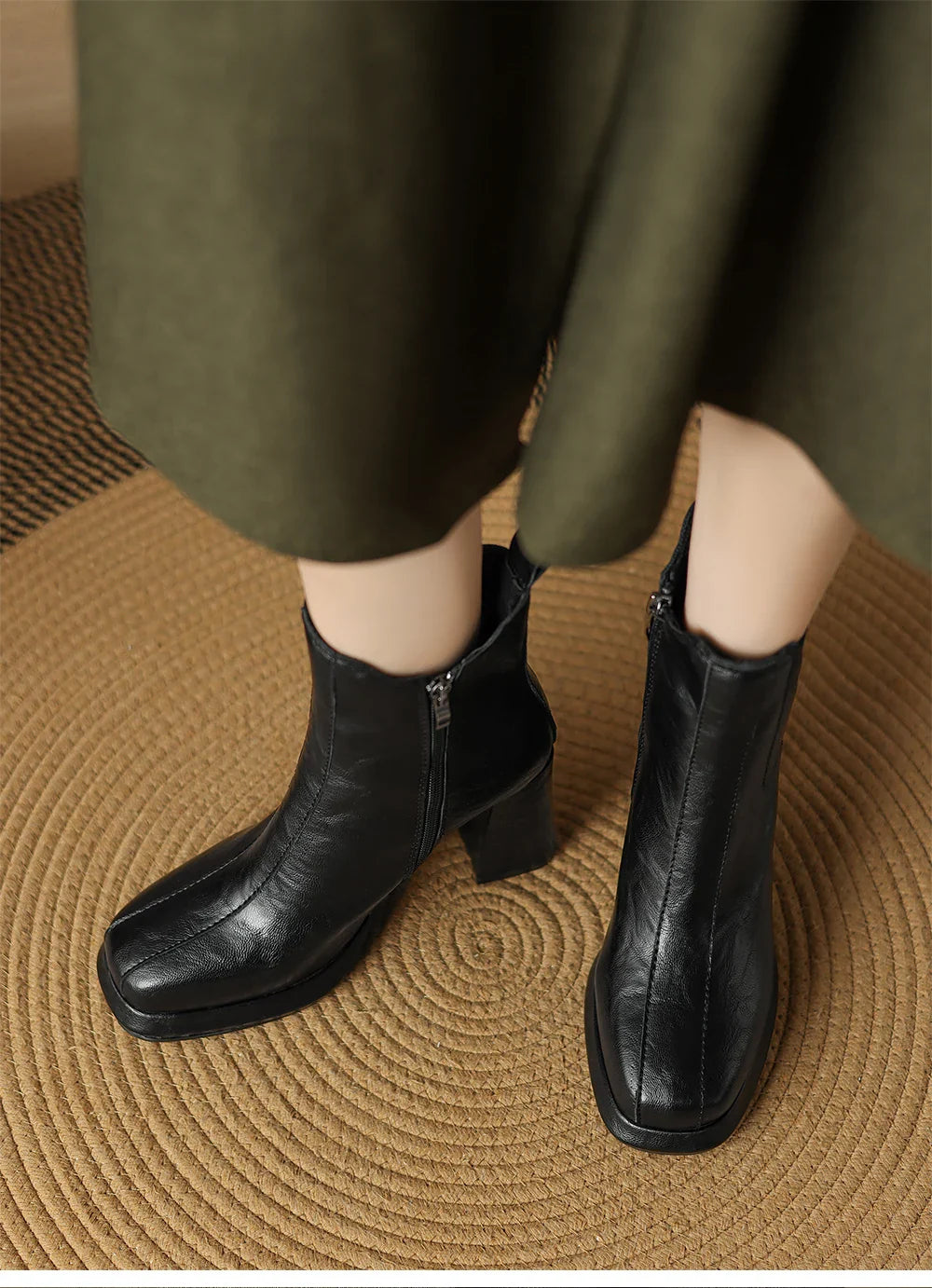Autumn/Winter Women Boots Round Toe High Heel Shoes for Women Leather Boots Women Handemade Shoes Ankle Boots Ladies Shoes