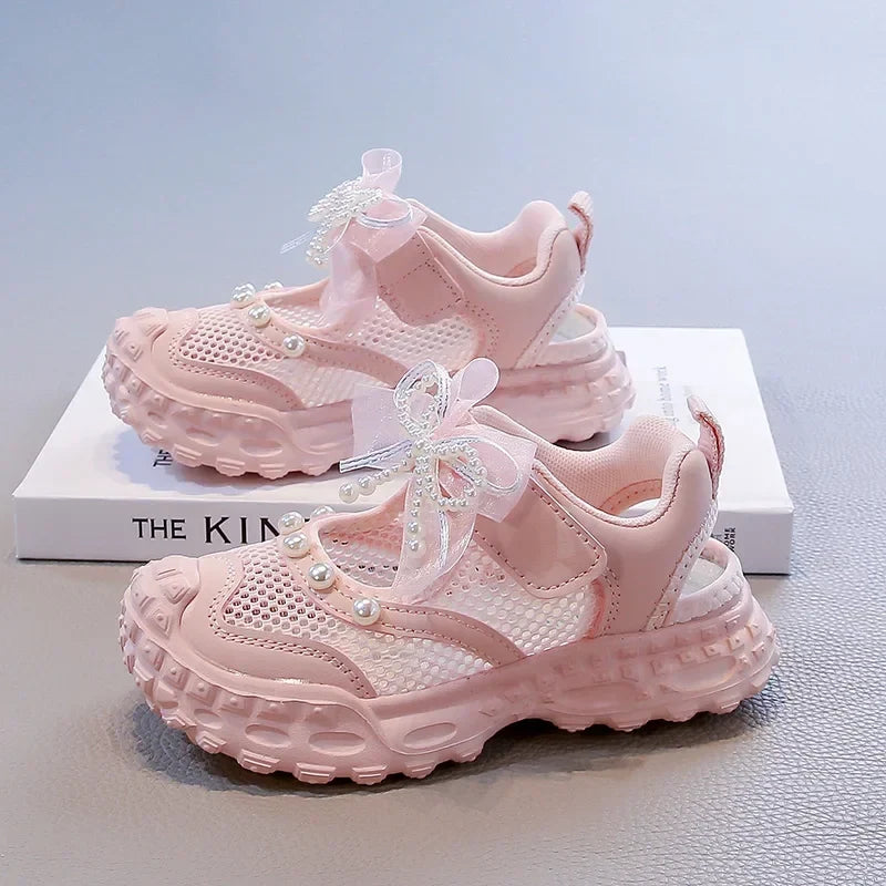 Summer Children School Running Sandals Sweet Breathable Girls Mesh Sports Sandals Non-slip Fashion Kids Princess Cut-outs Shoes