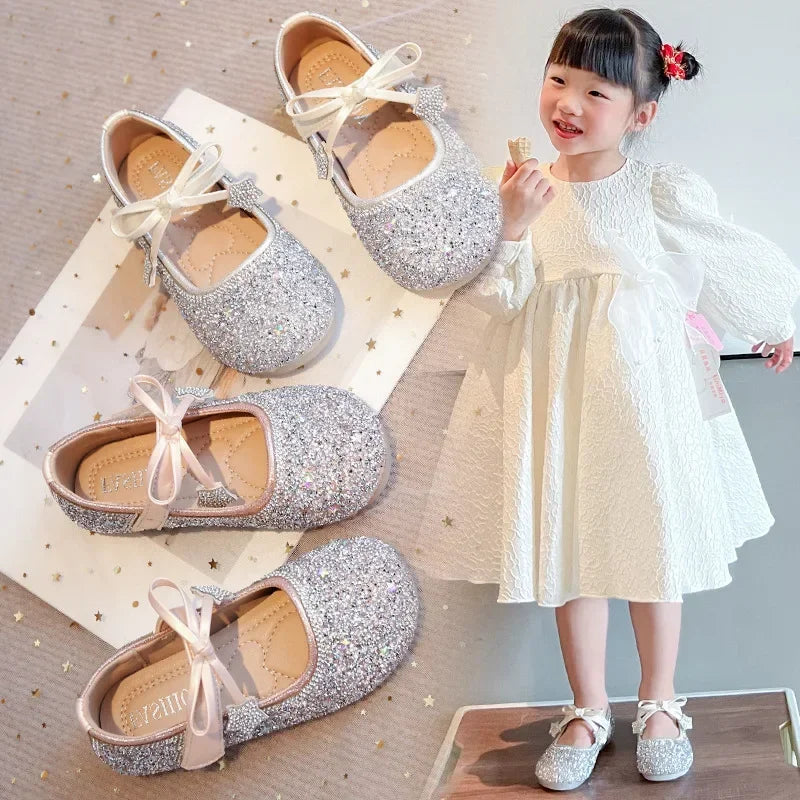 Girls Princess Shoes Round Toes Sweet Bows