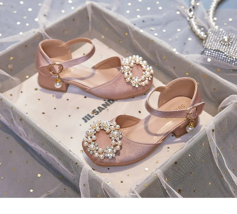 Mary Jane Shoes Kid's Beading Flats Kid's Buckle Ballet Flat Low With Female Children's Shoes Princess Shoes Green Sandals