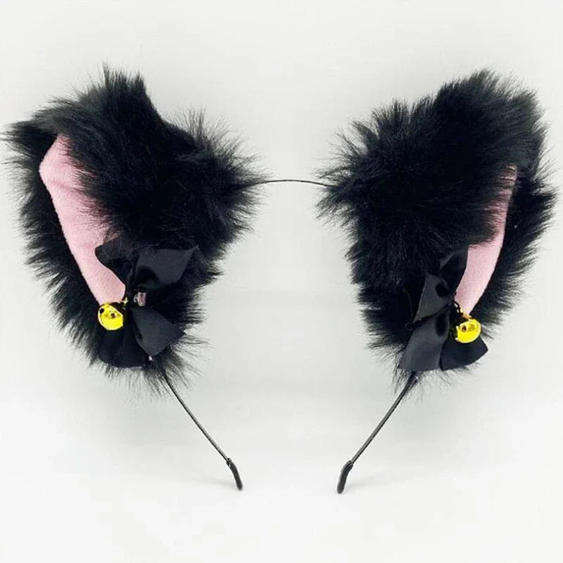 Girls Lace Bow Necklace Plush Bell Hairband Cosplay Masquerade-Party Costume Hair Accessories