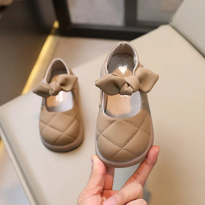 Children's Leather Shoes Non-slip Soft Bottom Kids Mary Jane Shoes Fashion Solid Color Bowknot Girls School Causal Single Shoes