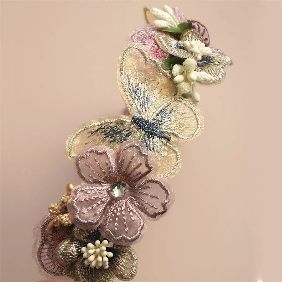 Advanced Handmade Flower Girls Headbands Cute Pearl Feather Wedding Crown Princess Dance Party Headwear Fashion Hoop Accessories