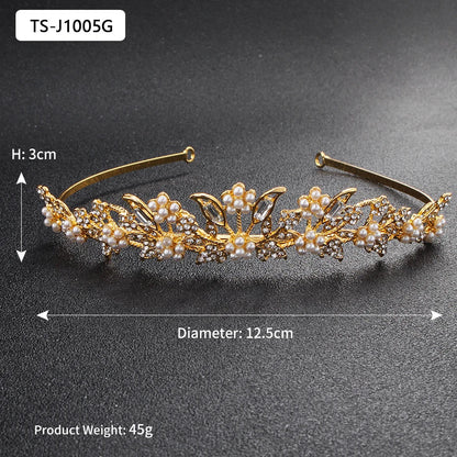 Efily Gold Color Wedding Tiaras and Crowns for Pearl Rhinestone Headband Bride Headpiece Jewelry