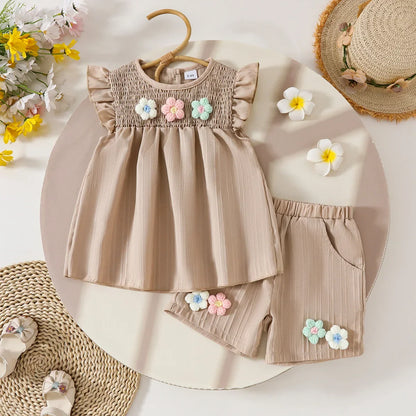 Children's Clothing Sets Small Flower Sleeveless Top + Bow Shorts 2pcs Sets Toddler Girl Clothes Kids Boutique Clothes
