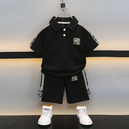 Boys Summer Polo Shirt Set New Baby Short-sleeved Two-piece Set Boys Children's Foreign Children's Clothing