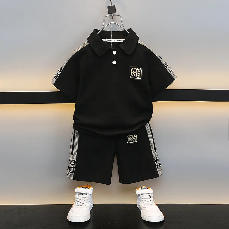Boys Summer Polo Shirt Set New Baby Short-sleeved Two-piece Set Boys Children's Foreign Children's Clothing