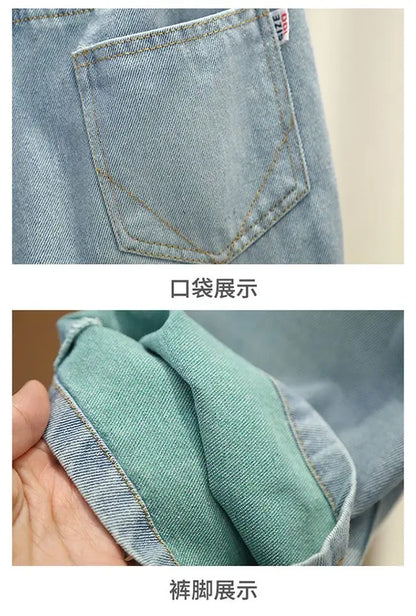 New Children's Printed Thin T-shirt+ hole Denim Shorts Teenager Boys Summer Fashion outfits