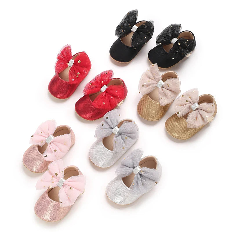Spring and Autumn New Girl Baby Princess Shoes Mesh Bow 0-12 Months Baby Shoes Single Shoes Learning Walking Shoes