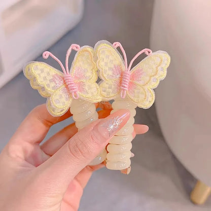 Cute Elastic Telephone Wire Line DIY Butterfly Hair Bundle Phone Cord Ponytail Holder Girls