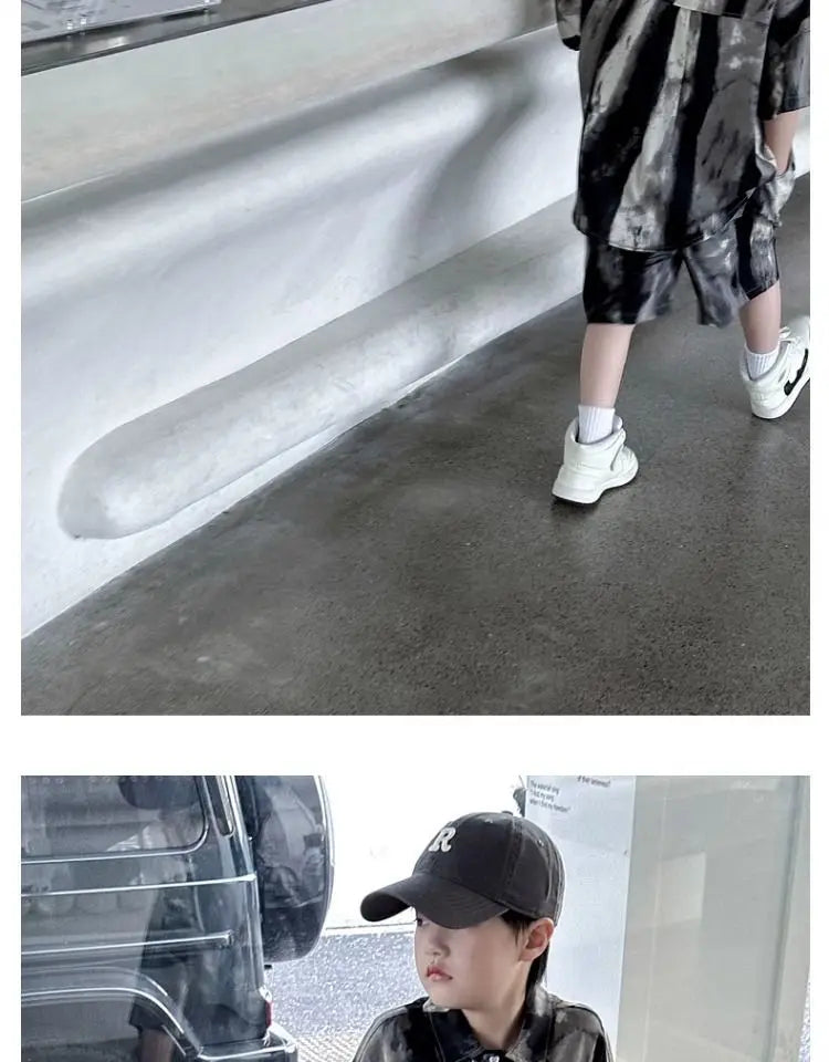 Boys Fashion Summer Tye-die Short Sleeve Shirts+Pants 2pcs Suits Years Kids Trend Streetwear Oufits Sets Children Clothing