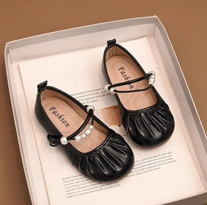 Fashion Girls Soft Sole Princess Leather Shoes Spring Autumn New Style Pearl Embellished Kids Loafers