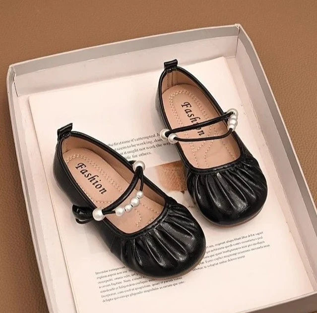 Fashion Girls Soft Sole Princess Leather Shoes Spring Autumn New Style Pearl Embellished Kids Loafers