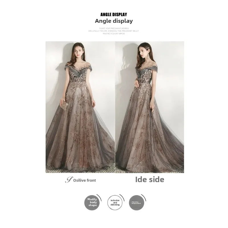 Banquet Evening Dress Dress Female  New Style Temperament Company Annual Meeting Birthday Glitter Host Art Exam Tail Dress