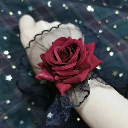 Personality Trend Dreamy Dark Lolita Lolita Lace Wrist Sleeves Women's Burgundy Rose Gown Sleeve Temperament