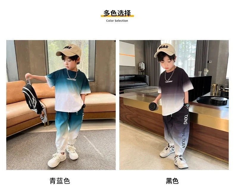 Summer teenager Boys Sports Suit Letter T Shirt + hip hop shorts Pants Kids Clothes Tracksuit 4 5 6 7 8 9 10 11 12 Years