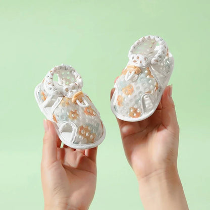 Baby Summer Sandals Soft Soled Cotton Fabric Newborn First Walkers Hollow Breathable Infant Non Slip Shoes Kids Footwear