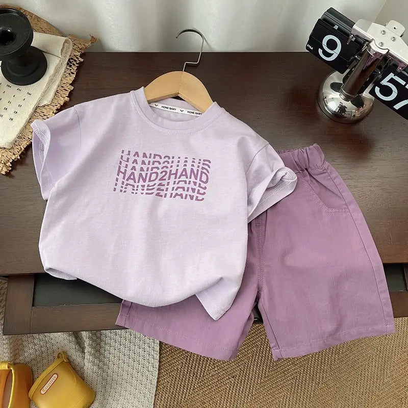 Summer Children Clothes Boys Girls Short-sleeved Striped T-shirt +Shorts 2Pcs Set Babies Fashion Round Neck Outfits Kids Suits