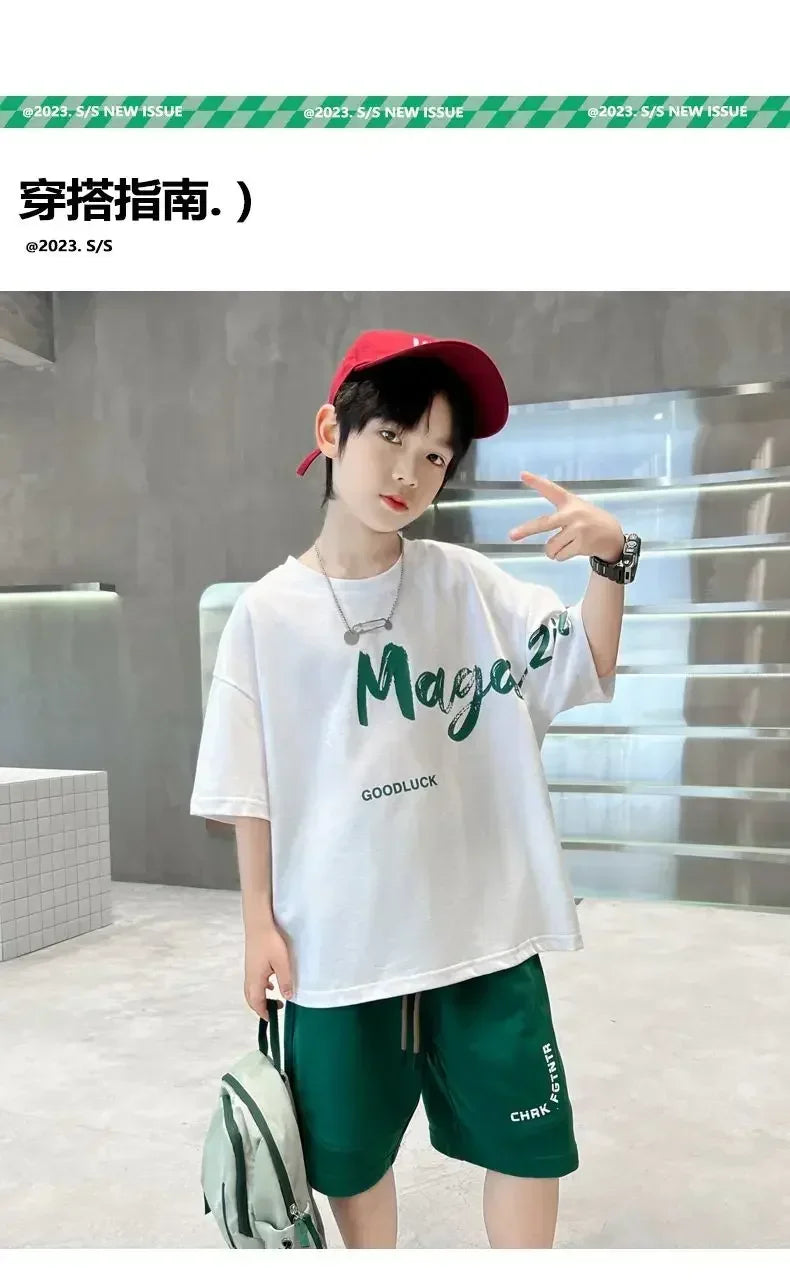 Korean Thin Sports Summer Two-Piece Set Boys Summer Set New Children's Summer Medium and Large Children's Boy