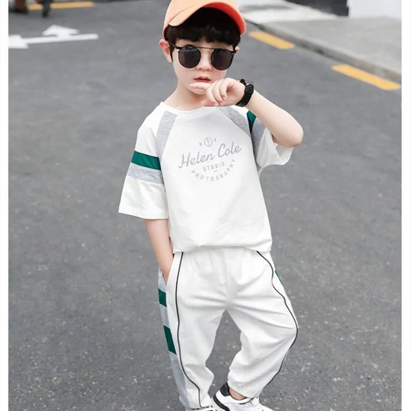 New Children's Cool Loose Fit Sportswear Korean Edition Baby Short Sleeve T-shirt 2 Pieces