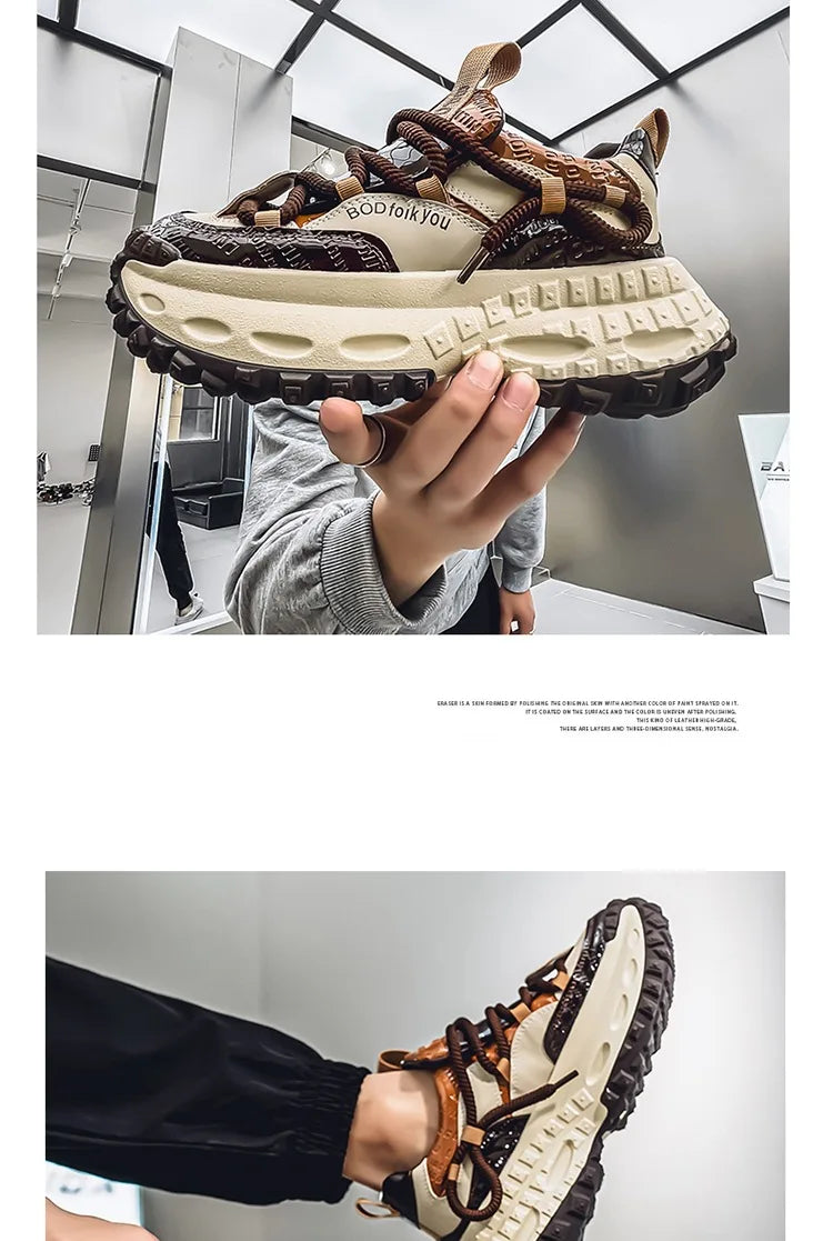 New Thick Soled Height Increasing Men's Casual Shoes 2025 Spring Color Blocked Comfortable Fashion Trend Low Cut Chunky sneakers   (Available)