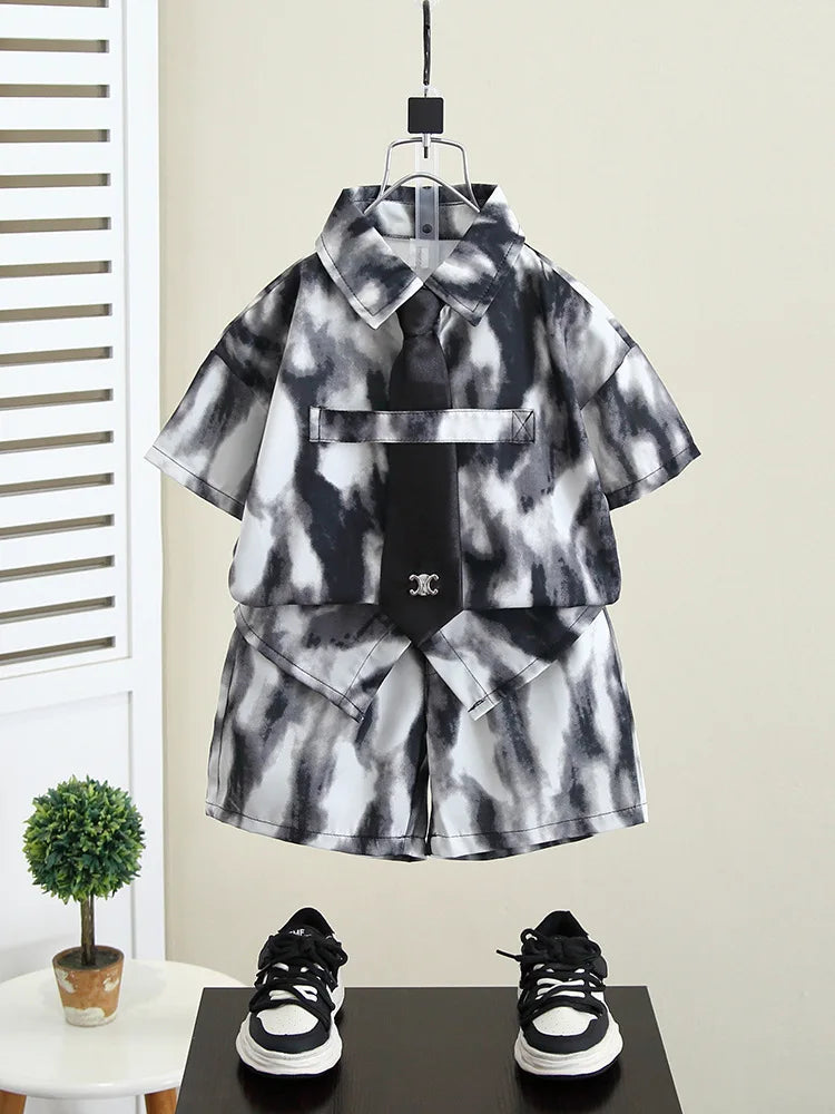 Summer Boys Clothes Suit Fashion Children's Shirt+Shorts 2Pcs/Set Toddler Wedding Party Suit Kids Vacation Outfit 2-11 Years