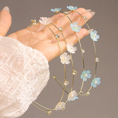 Double Layer Rhinestone Flower Hairbands for Women Fashion Elegant Metal Hair Hoop Korean Style Headwear Girls Hair Accessories