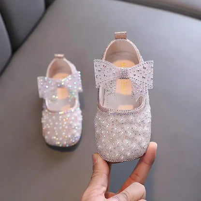 Fashion Children's Bow Rhinestone Sequin Kids Shoes Baby Party Student Flat Performance Shoes