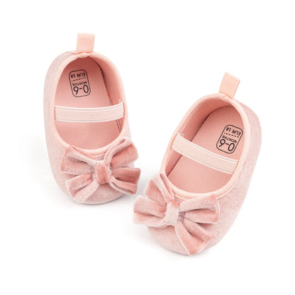 Newborn Baby Girls Mary Jane Flats Cute Bowknot Velvet Toddler Dress Shoes Lovely Princess Infant Crib Shoes for 0-18Months