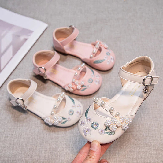 Summer Non-slip Sole Toddler Dance Flats with Beaded Princess Elegant Party Shoes